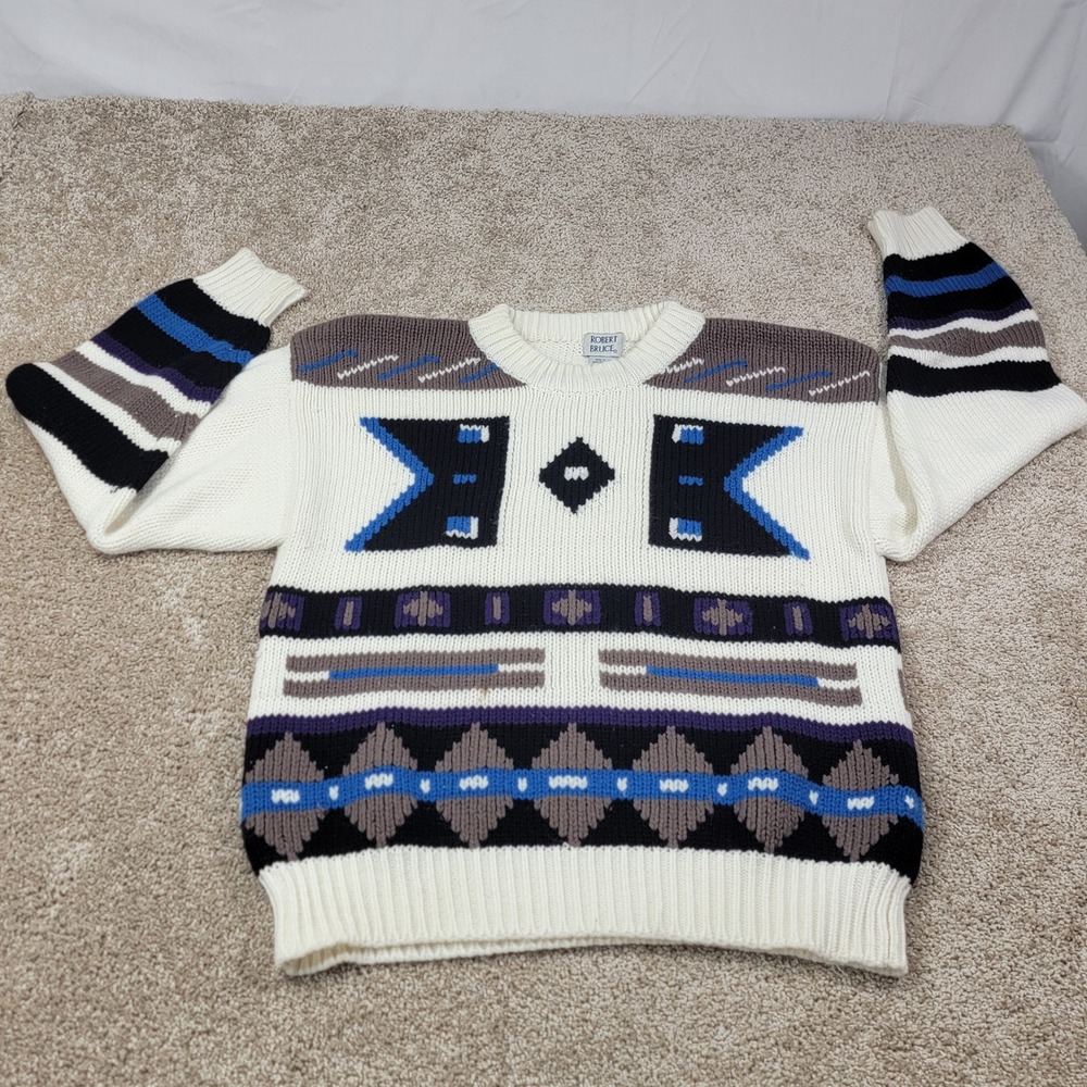 Robert Bruce Sweater Mens Large Vintage Patterned Knit Acrylic